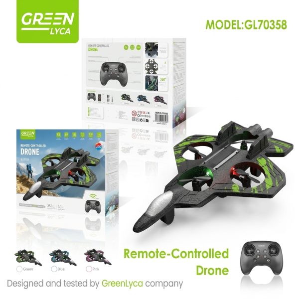 Drone Caça Telecomandado GreenLyca GL70358 com Luzes LED e Manobras 360º