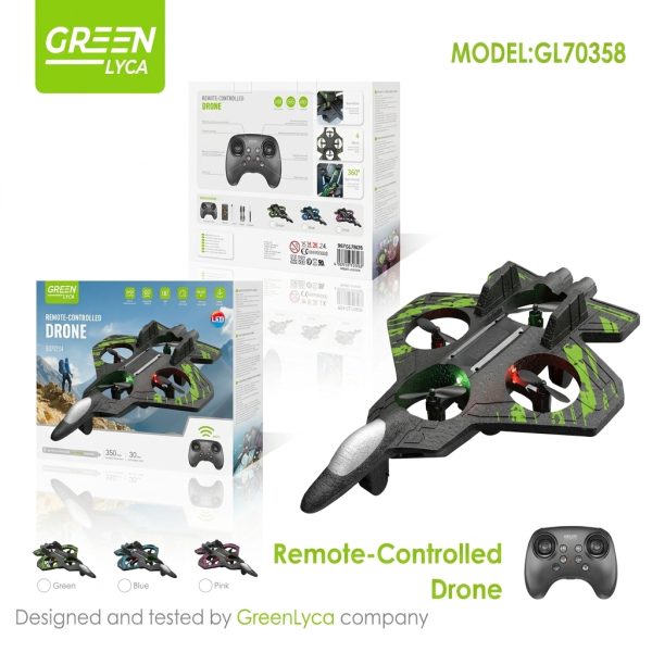 Drone Caça de Combate GreenLyca GL70358 com Luzes LED e Manobras 360º