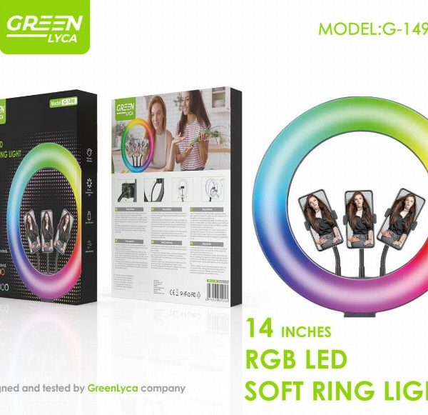 Ring Light LED de 14” com 200 LED brancos e 56 LED RGB para iluminação profissional