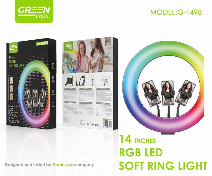 Ring Light LED de 14” com 200 LED brancos e 56 LED RGB para iluminação profissional