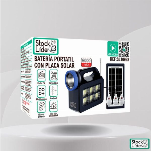 Estação de Energia Solar Portátil 6000 mAh com Rádio FM, Bluetooth e 3 Lâmpadas LED (20W)