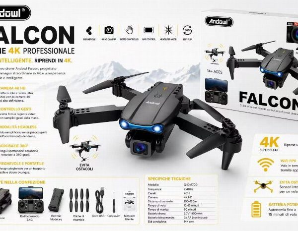 Drone Andowl Falcon 4K - Dobrável com Câmara HD e Controlo por Gestos