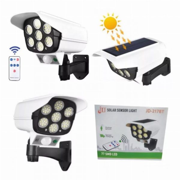 Foco LED Solar Simulador de Câmara de Vigilância JD-2178T com Comando