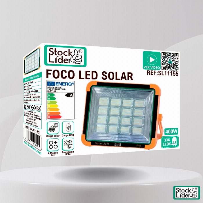 Holofote Solar LED de Exterior 400W com Powerbank 10.000 mAh e 336 LEDs (4 Modos / IP44)
