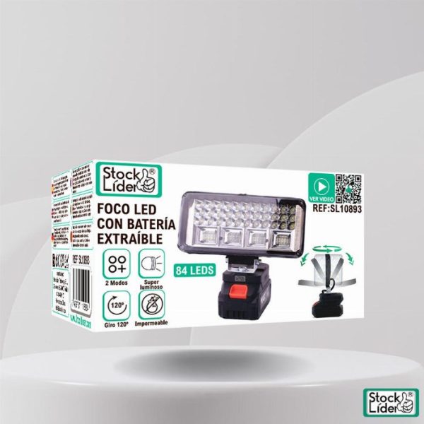 Projetor Holofote LED Sem Fios 108W 6500 Lúmens com Bateria Removível de 21V