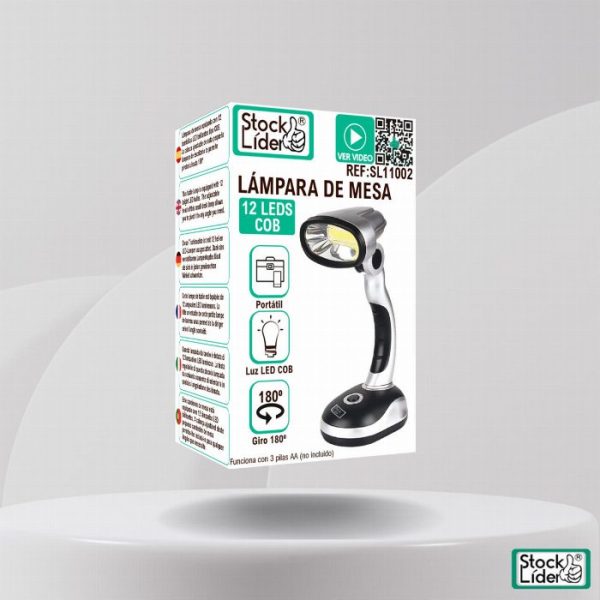 Candeeiro de Mesa LED COB Portátil e Articulado a 180° (12 LEDs / 4.5V / 3x AA)