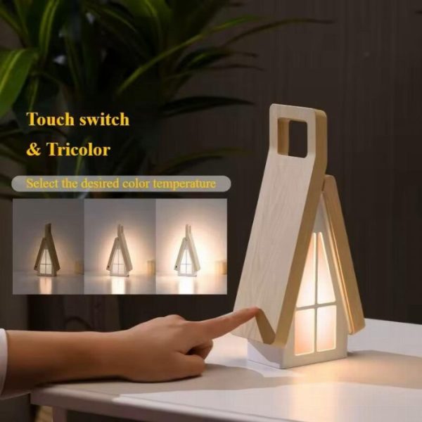 Candeeiro de mesa LED dobrável em forma de casa com bateria recarregável