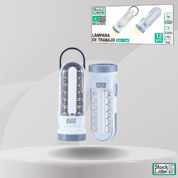 Candeeiro e Lanterna de Trabalho LED + COB com Gancho (500 Lúmens / 3x AA)