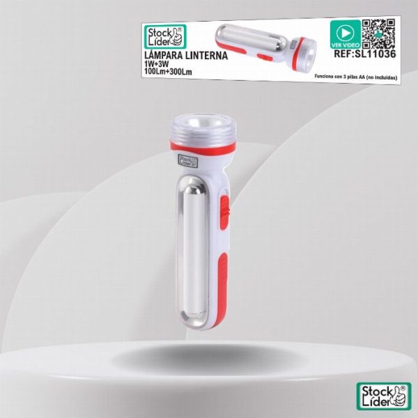 Lanterna e Candeeiro LED 2-em-1 Portátil 300 Lúmens (1W + 3W / 3x AA)