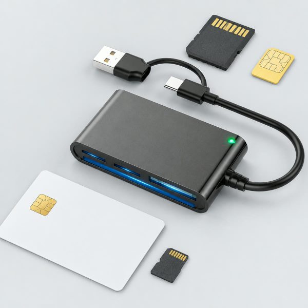 Leitor de Cartão de Cidadão 7 em 1 — SD, MicroSD, SIM, USB-A e USB-C