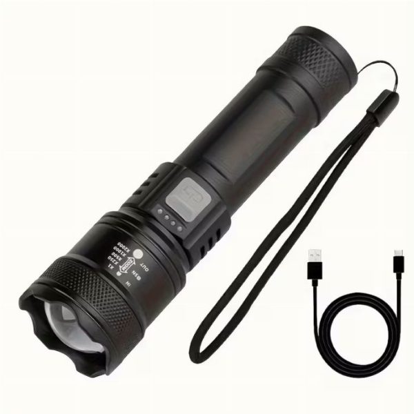 Lanterna LED Recarregável Portátil com Zoom Telescópico e Ecrã LED GL70081