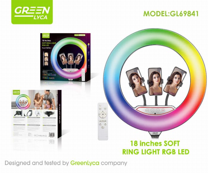 Ring Light LED de 18” com controlo tátil, suporte para telemóvel e tripé para fotografia e vídeo