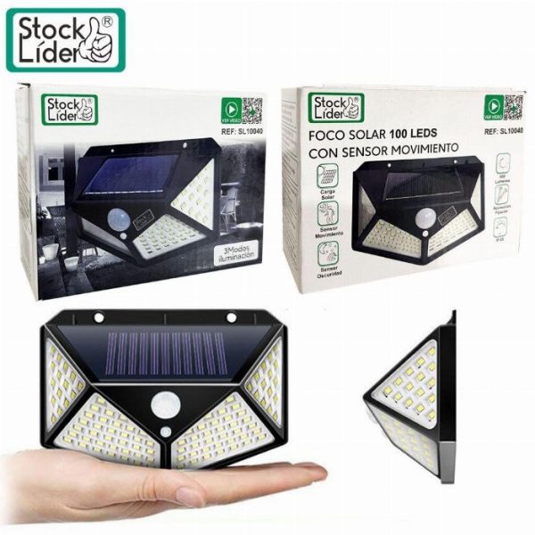 Pack de 3 apliques solares de exterior com 100 LED e sensor de movimento