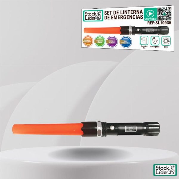 Lanterna Tática LED com Bastão Cone de Sinalização Laranja (800m / Recarregável / SOS)