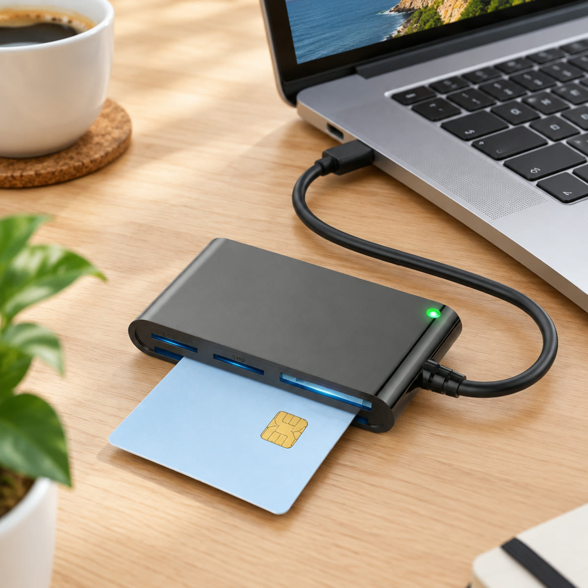 Leitor de Cartão de Cidadão 7 em 1 — SD, micro SD e SIM, USB-A e USB-C
