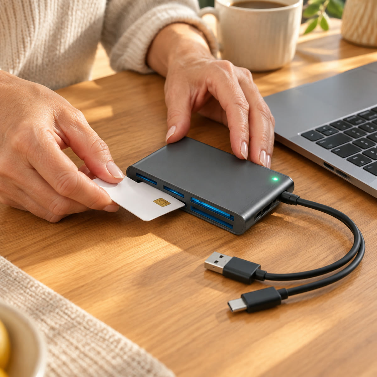 Leitor de Cartão de Cidadão 7 em 1 — SD, micro SD e SIM, USB-A e USB-C