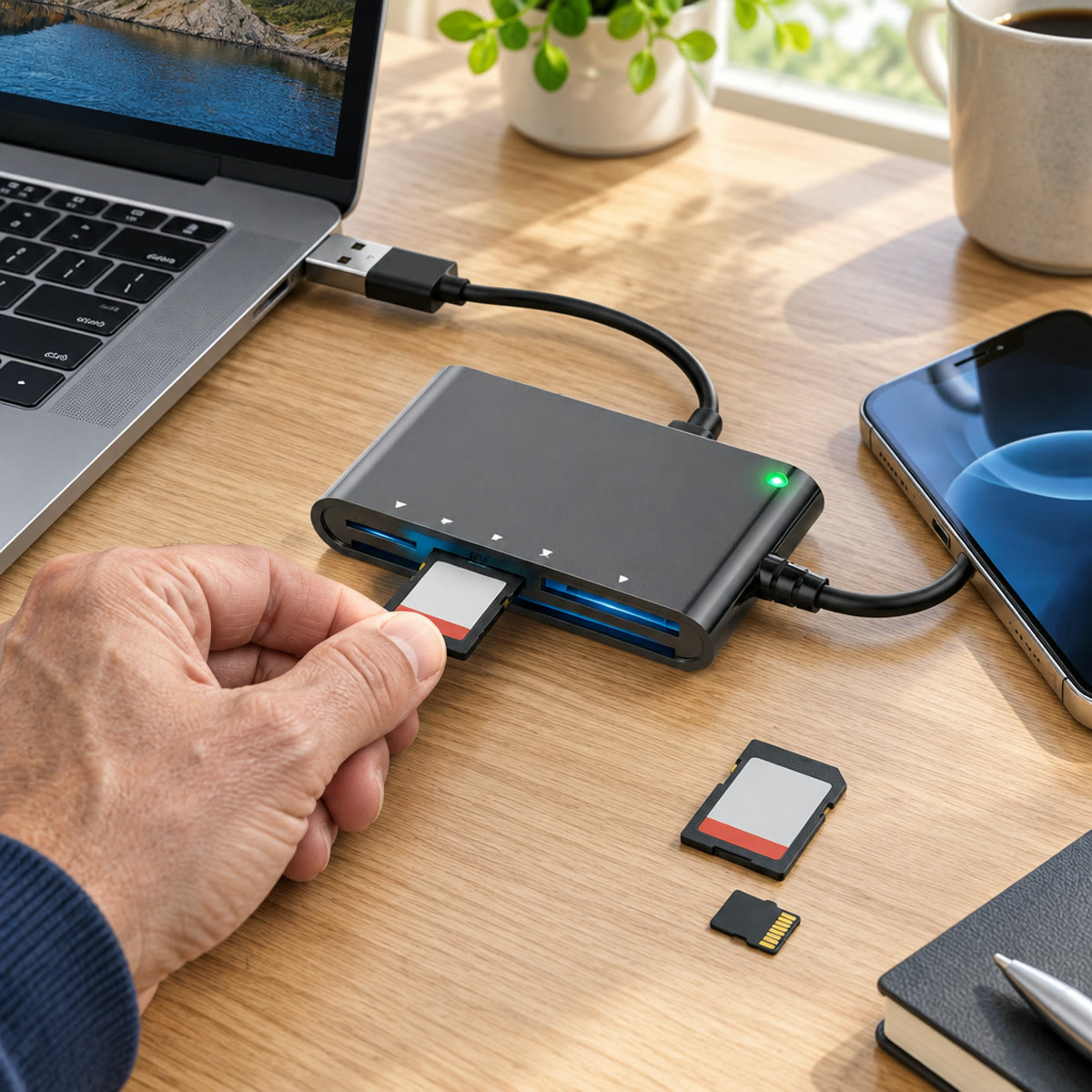 Leitor de Cartão de Cidadão 7 em 1 — SD, micro SD e SIM, USB-A e USB-C