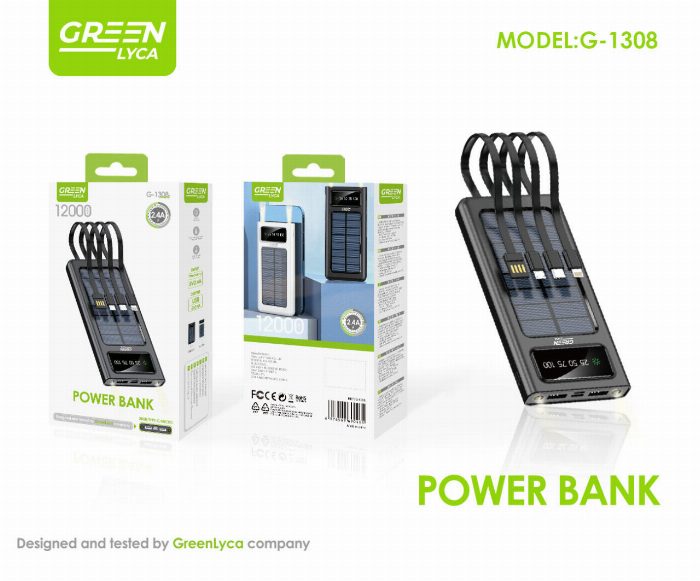 Power Bank Solar 12.000 mAh com cabos integrados