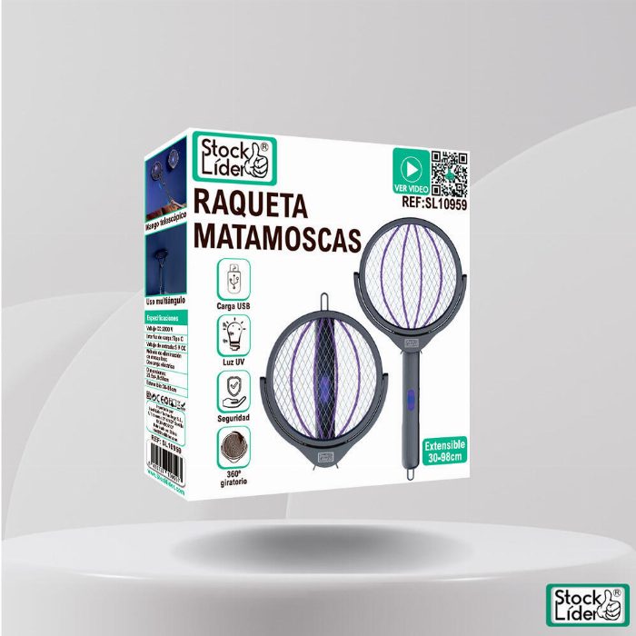 Raquete mata-moscas elétrica recarregável