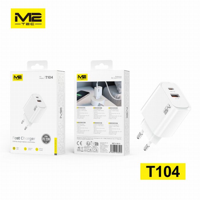 Carregador USB-A + USB-C, 20W, M2TEC
