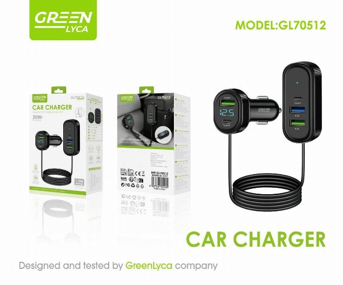 Carregador de carro 30W com hub