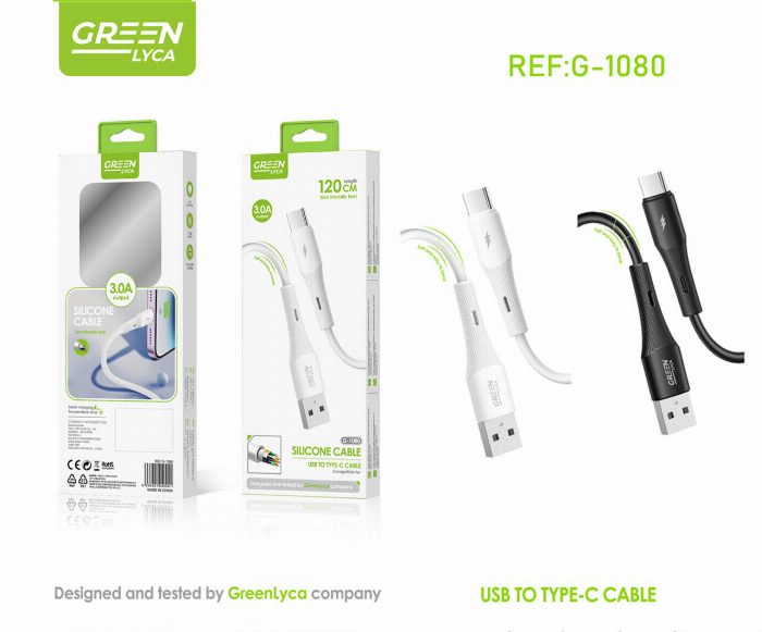 3A USB-A para cabo de silicone USB-C, 120 cm