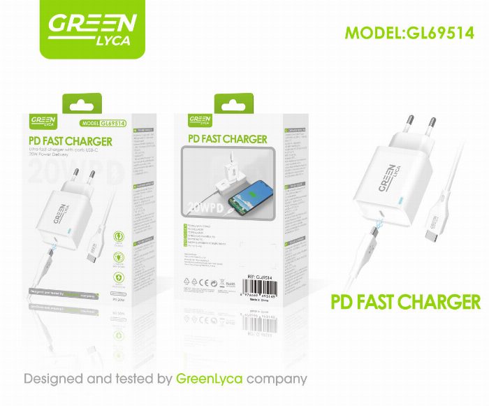 Carregador rápido de 20W PD com cabo USB-C para USB-C