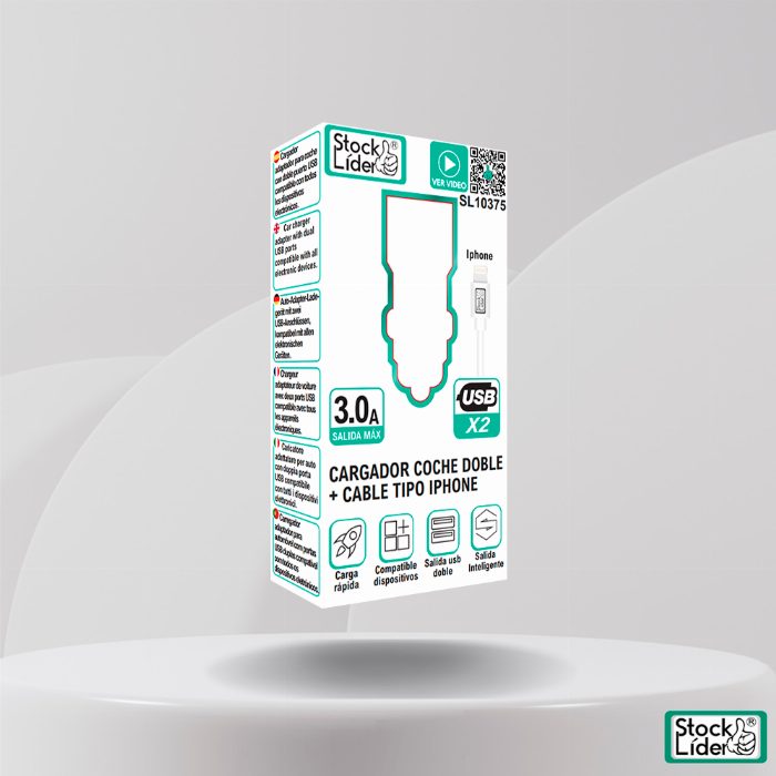 Carregador de carro duplo USB (2x) com cabo para iPhone