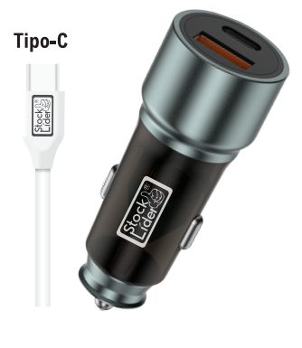 Carregador de carro USB e tipo C com cabo