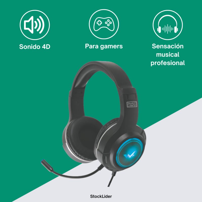 Auricular para jogos com luz RGB