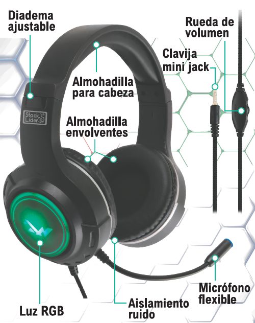Auricular para jogos com luz RGB