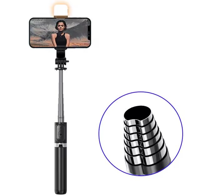 Tripé e selfie para telemóveis, comando Bluetooth, com rotação de 360 °, 1040 mm de comprimento, com luz, Q02S