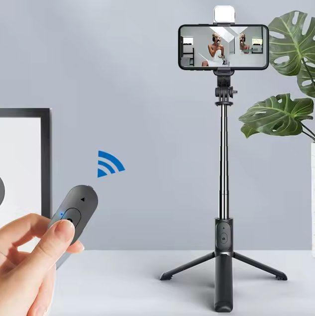 Tripé e selfie para telemóveis, comando Bluetooth, com rotação de 360 °, 1040 mm de comprimento, com luz, Q02S