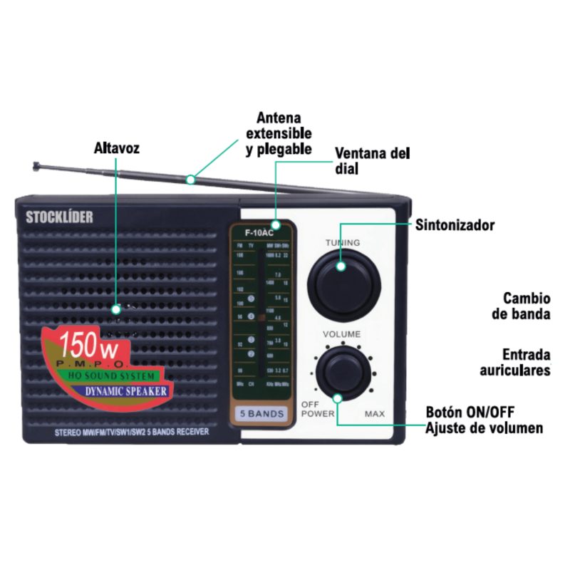 Rádio portátil com 5 bandas