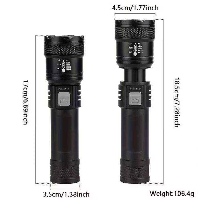 Lanterna portátil, 400 mAh, Display LED, Zoom telescópico